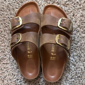 Birkenstock big buckle brown leather sandal size 9